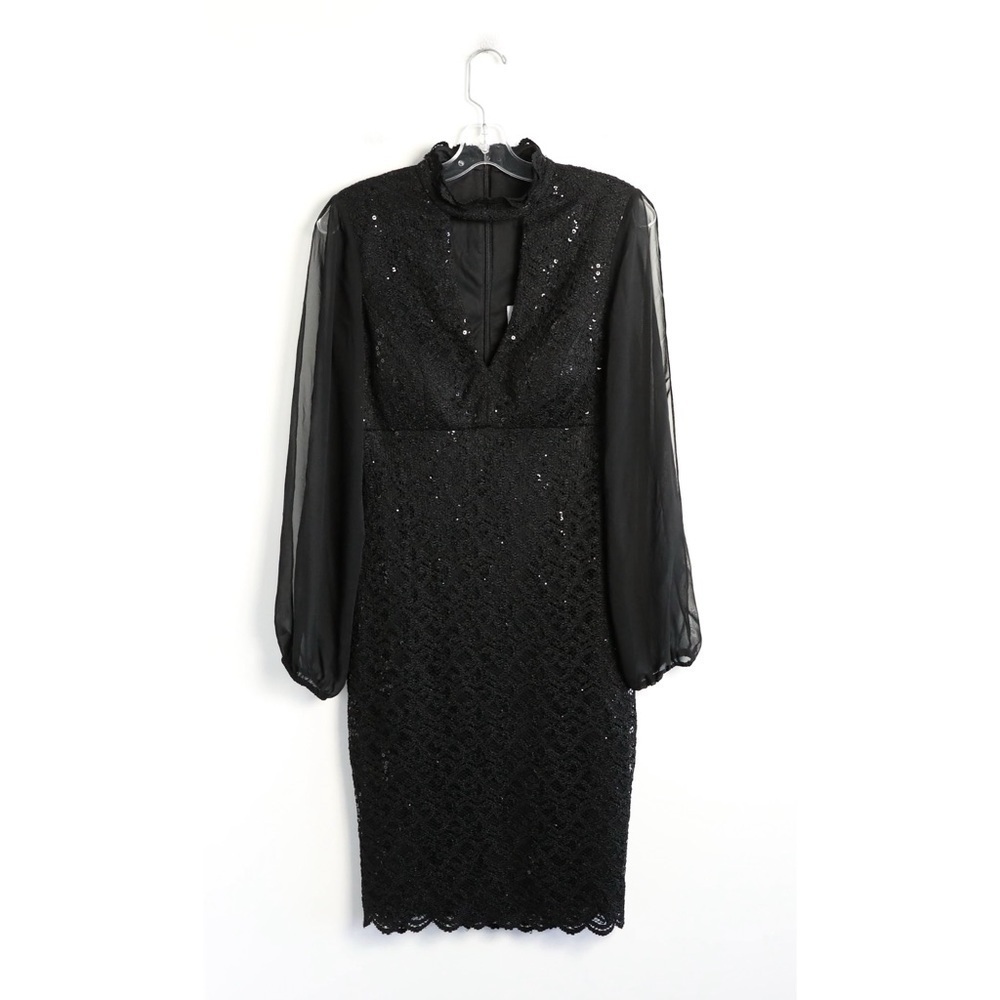268$ BA Nites Melanie Lyne Split Sleeve Sequinned Bodycon Dress Black Cocktail 8
